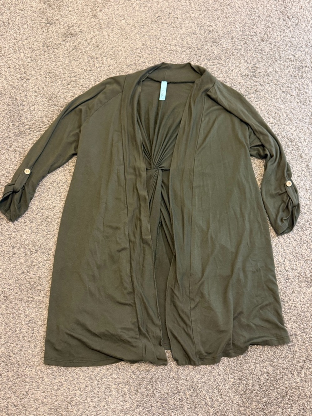 Olive Green Open Front Cardigan